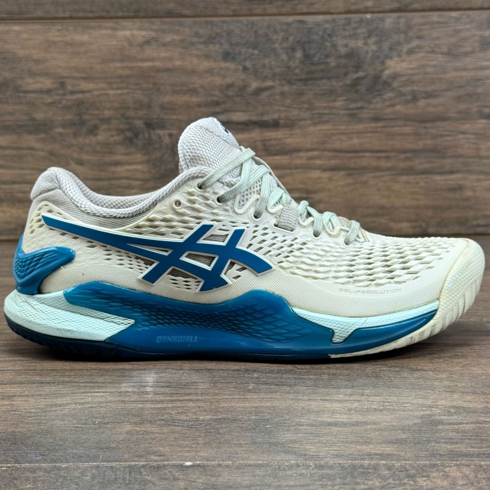 Asics Shoes Womens 6 Gel-Resolution 9 White Teal Blue Tennis/Pickle Ball-READ